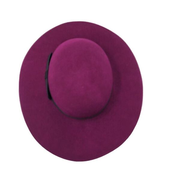 Vintage 60s Wool Felt Fuchsia Pink Wide Brim‎ Derby Hat Black Ribbon Bow USA